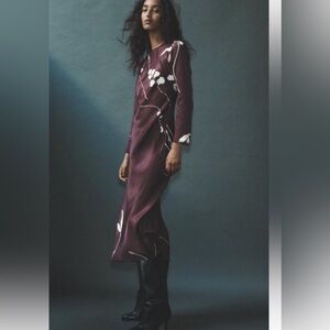 Zara Elegant burgundy Floral Women's Dress